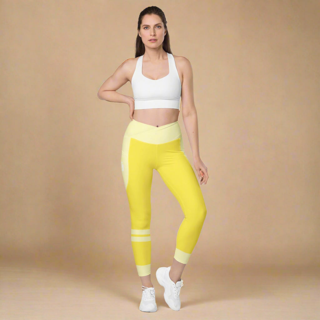Woman standing in yellow leggings from fjunku